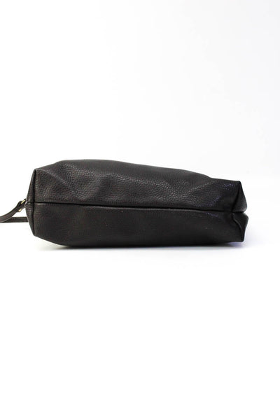 Inzi Womens Zip Top Pebbled Leather Wristlet Clutch Handbag Dark Brown