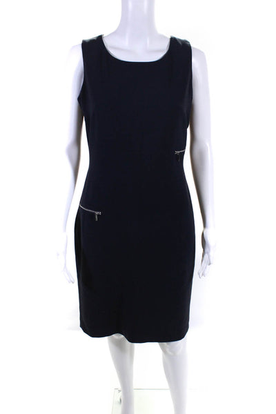 Calvin Klein Womens Round Neck Sleeveless Zip Up Knee Length Dress Navy Size 8