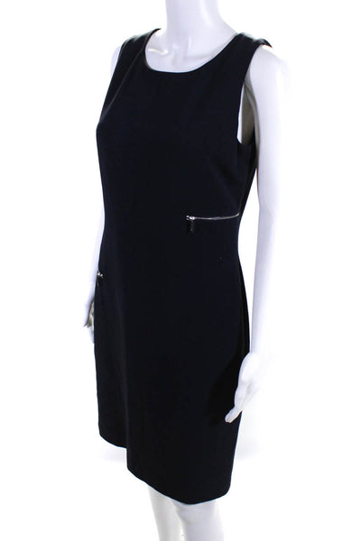 Calvin Klein Womens Round Neck Sleeveless Zip Up Knee Length Dress Navy Size 8