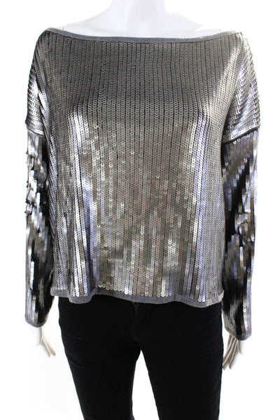 Roi Womens Sequined Long Sleeves Pullover Sweater Steel Gray Size Small