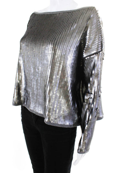 Roi Womens Sequined Long Sleeves Pullover Sweater Steel Gray Size Small