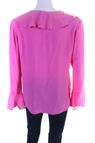 No21 Womens Crepe Ruffled V-Neck Long Bell Sleeve Blouse Top Pink Size 42