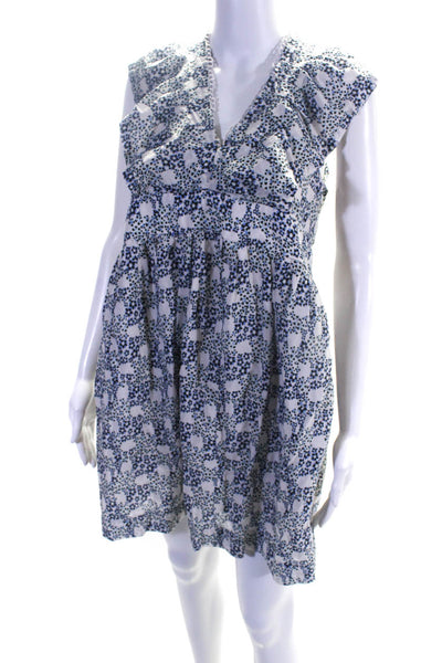 Anthropologie Womens Woven Floral Ruffle Cap Sleeve Knee-Length Dress Blue SizeM