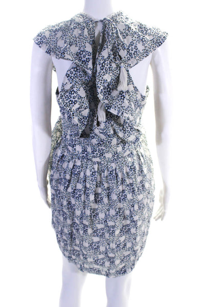 Anthropologie Womens Woven Floral Ruffle Cap Sleeve Knee-Length Dress Blue SizeM