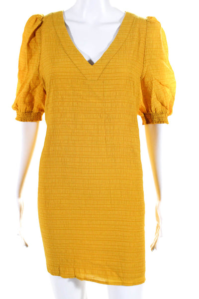 BB Dakota Womens Half Puff Sleeved V Neck Short Tunic Shift Dress Yellow Size M