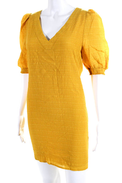 BB Dakota Womens Half Puff Sleeved V Neck Short Tunic Shift Dress Yellow Size M