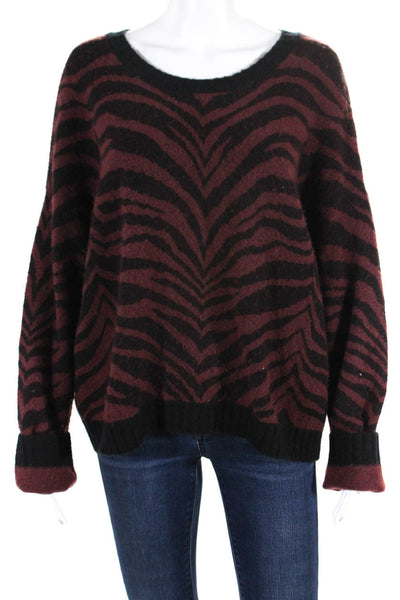 Rails Womens Pullover Zebra Printed Scoop Neck Sweater Brown Black Size Large