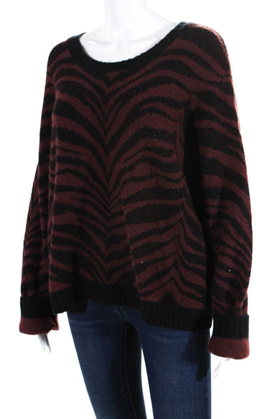 Rails Womens Pullover Zebra Printed Scoop Neck Sweater Brown Black Size Large