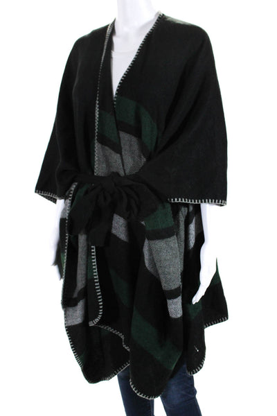 Shiraleah Womens Striped Knit Shawl Scard Black Green Gray