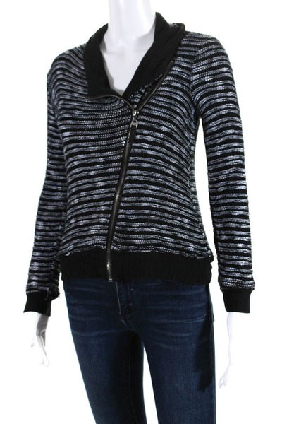Splendid Women's Full Zip Long Sleeves Sweater Black Stripe Size XS