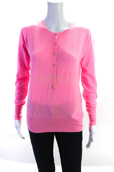 J Crew Collection Womens Cashmere Half Button Sweater Pink Size Extra Small