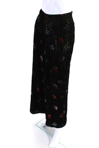 Eva Franco Womens Velvet Floral Pint Wide Leg High Rise Pants Black Size 4