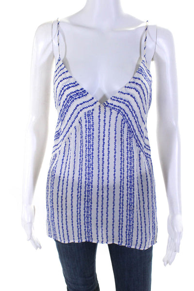 Brochu Walker Women's Silk Striped Print Spaghetti Strap Blouse Blue Size M