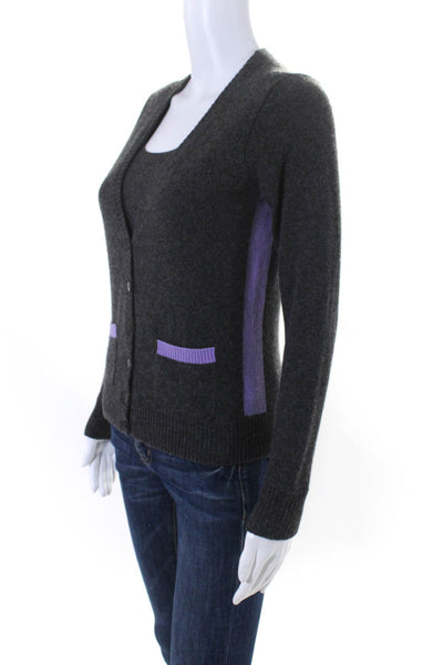 Magaschoni Women's V-Neck Long Sleeves Cashmere Sweater Gray Size XS