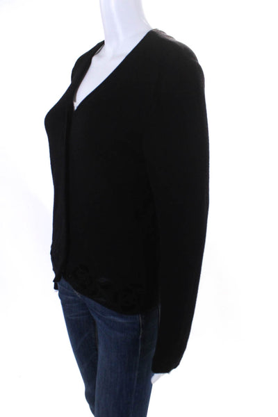 Valentino Women's Wool Velvet Trim Button Down Cardigan Sweater Black Size 8
