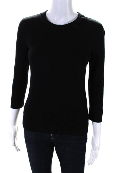 Kate Spade Womens Cotton Knit Long Sleeve Crew Neck Sweater Top Black Size XS