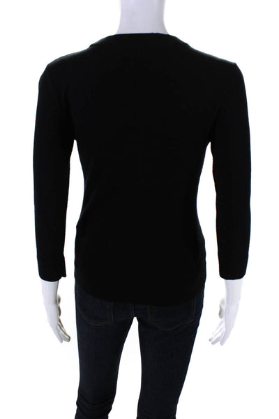 Kate Spade Womens Cotton Knit Long Sleeve Crew Neck Sweater Top Black Size XS