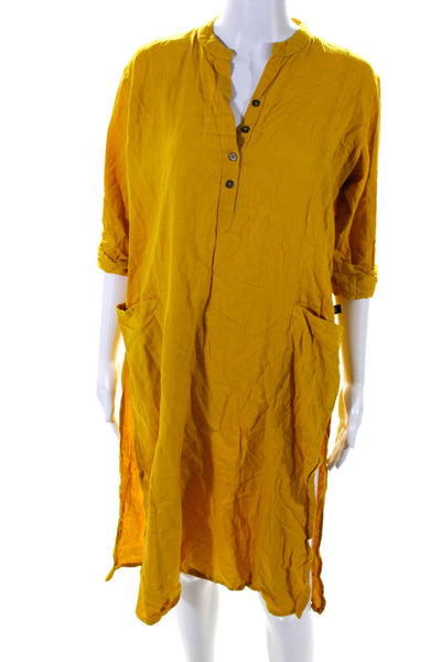 Pistaa Womens Long Sleeves Half Button Down Shirt Dress Yellow Size EUR 42