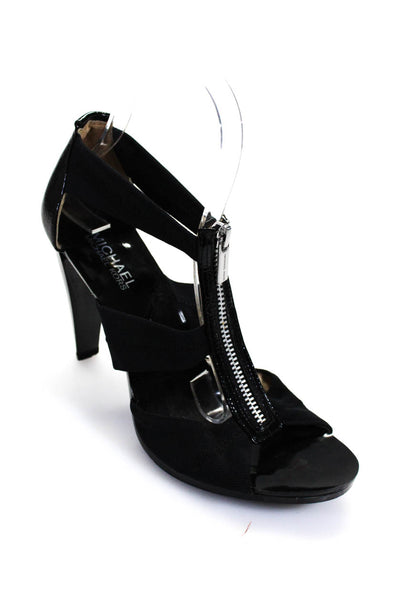 Michael Michael Kors Womens Patent Leather Front Zipper Heels Black Size 9 Mediu