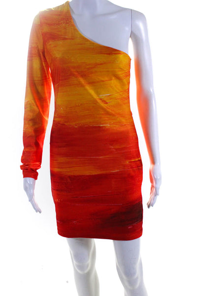 Farai London Womens Side Zip One Shoulder Mini Dress Orange Red Size Large