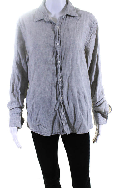 Tenet Womens Long Sleeve Button Front Collared Shirt Gray Cotton Size Large