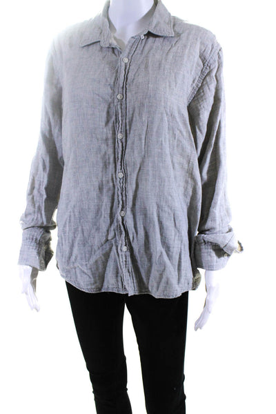 Tenet Womens Long Sleeve Button Front Collared Shirt Gray Cotton Size Large