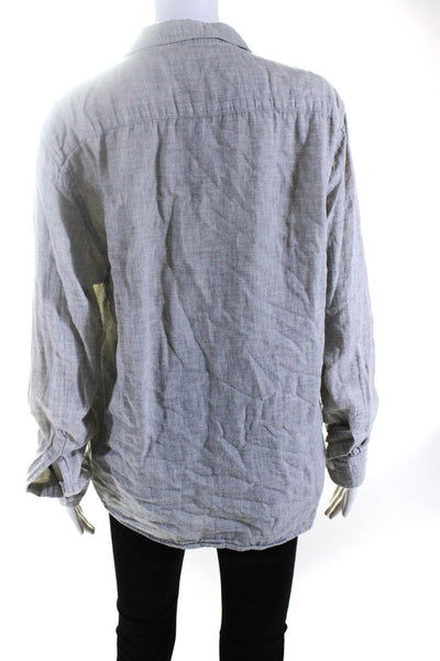 Tenet Womens Long Sleeve Button Front Collared Shirt Gray Cotton Size Large