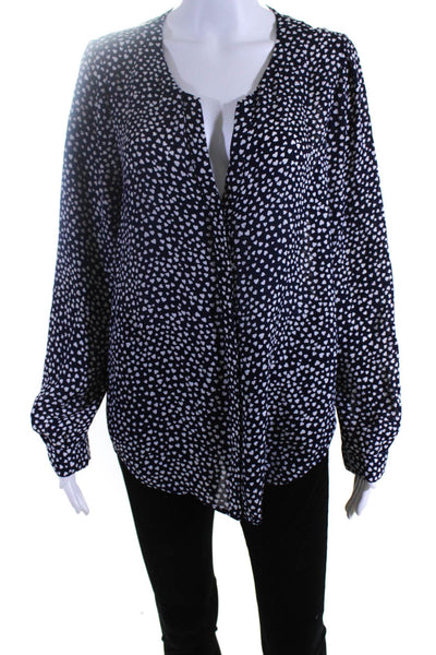 Joie Womens Silk Graphic Covered Placket Buttoned High Low Blouse Blue Size L
