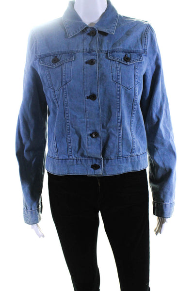 Theory Womens Cotton Darted Button Collared Long Sleeve Denim Jacket Blue Size L