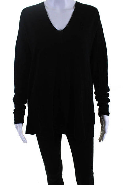 Vince Womens Wool Ribbed V-Neck Long Sleeve Pullover Sweater Black Size M