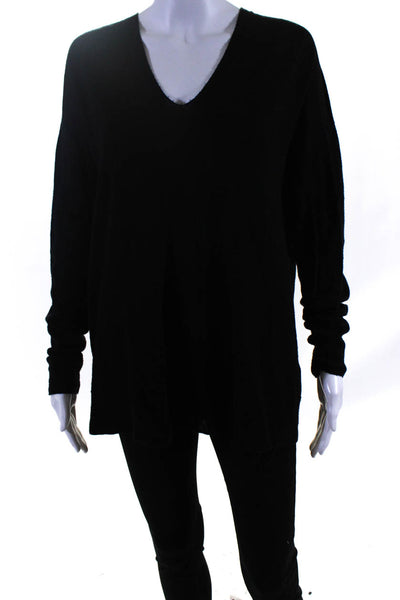 Vince Womens Wool Ribbed V-Neck Long Sleeve Pullover Sweater Black Size M