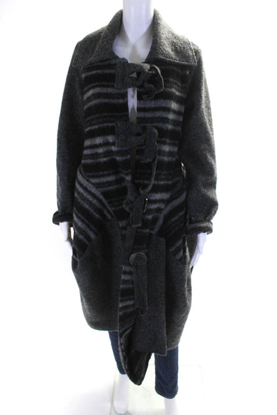 Tempo Paris Womens Wool Striped Print Asymmetrical Hem Jacket Gray Black Size M