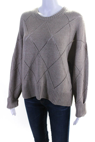 Bailey 44 Womens Argyle Knit Long Sleeve Crew Neck Pullover Sweater Brown Size M