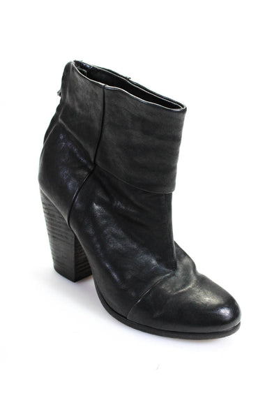 Rag & Bone Womens Black Leather Block High Heels Ankle Boots Shoes Size 7