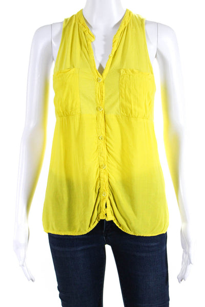 Splendid Women's V-Neck Sleeveless Button Down Shirt Yellow Size XS
