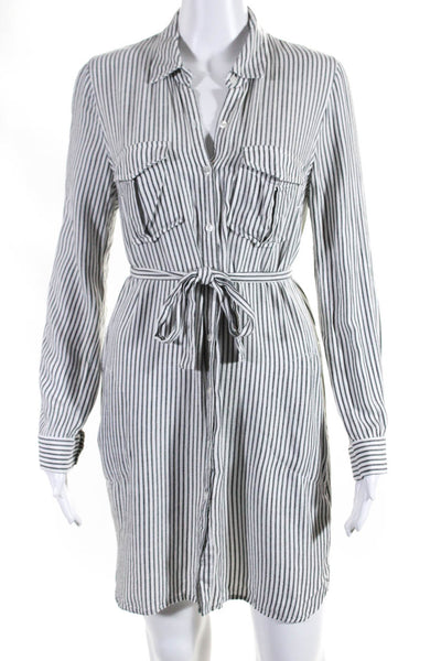 Soft Joie Women's Long Sleeves Button Down Tie Waist Shirt Dress Stripe Size XS