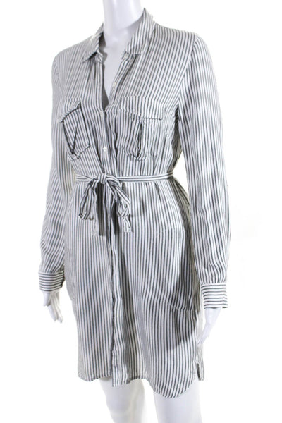 Soft Joie Women's Long Sleeves Button Down Tie Waist Shirt Dress Stripe Size XS