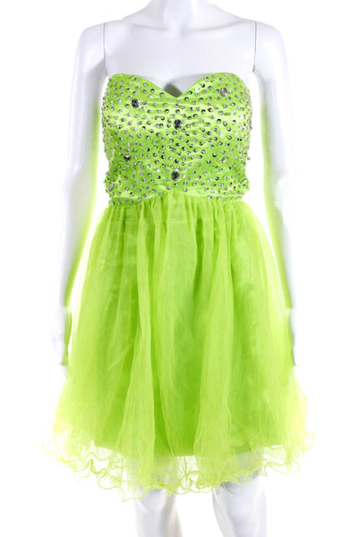 Designer Women's Beaded Corset Flare Mini Dress Green Size M