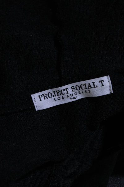 Project Social T Womens Deep V Neck Pullover Hoodie Black Cotton Size Large