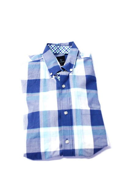 Tailorbyrd Mens Plaid Button Down Shirts Blue Cotton Size Medium Lot 2