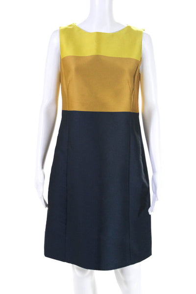 Akris Womens Colorblock Back Zipped Darted Sleeveless Sheath Dress Yellow Size 8