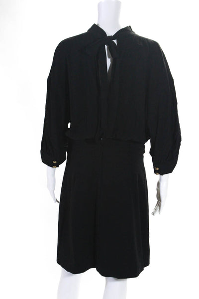 Pinko Womens Pleated Buttoned Back Zipped Tied Keyhole Midi Dress Black Size 8