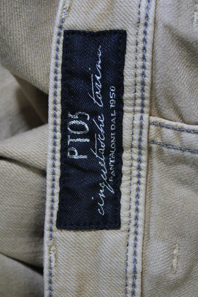 PT05 Mens Cotton Buttoned Colored 5-Pocket Straight Leg Pants Tan Size EUR35