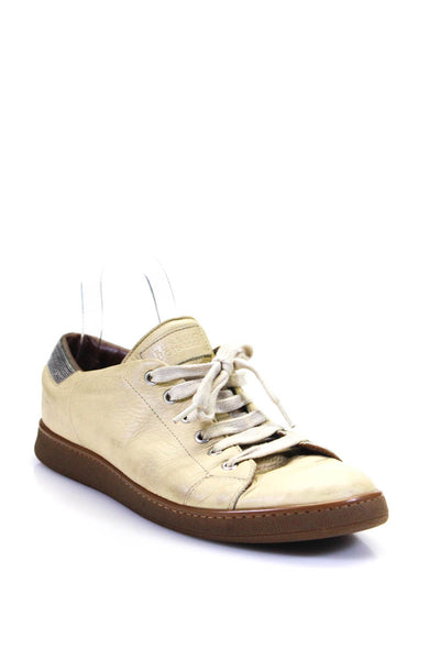 Brunello Cucinelli Mens Darted Studded Textured Lace-Up Sneakers Yellow Size 9.5