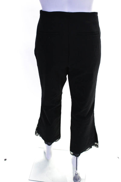 Ecru Womens High Rise Lace Trim Flare Leg Dress Pants Black Cotton Size 8