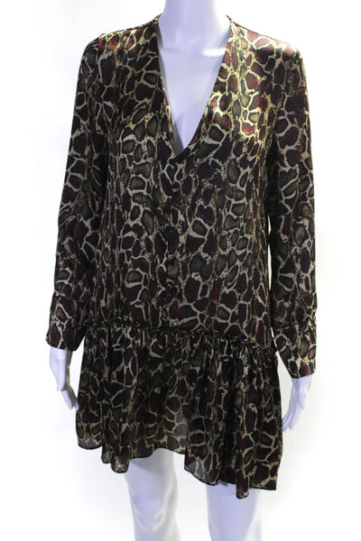 Zara Womens Snake Print V-Neck Long Sleeve Mini Dress Beige Size M S Lot 2