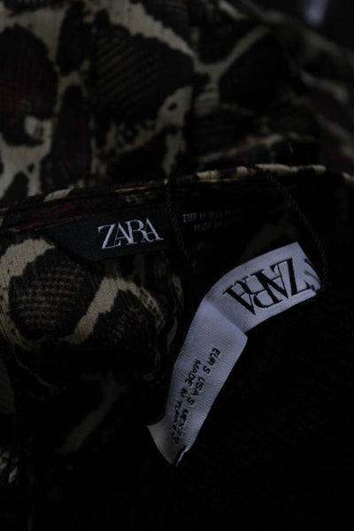 Zara Womens Snake Print V-Neck Long Sleeve Mini Dress Beige Size M S Lot 2