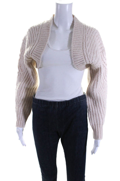 DH Womens Ribbed Textured Long Sleeve Open Front Cropped Cardigan Tan Size XS