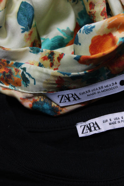 Zara Womens Shoulder Pad Crew Neck Tank Top Blouse Black Yellow Size XS S Lot 2