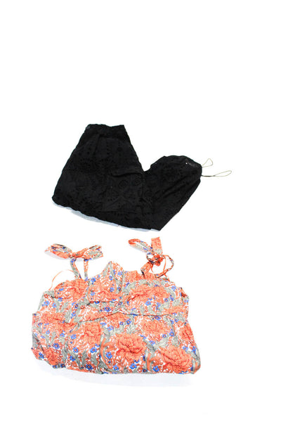 Zara Womens Floral Keyhole Lace Jogger Pants Dress Black Orange Size S M-L Lot 2
